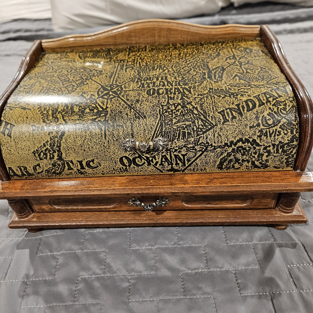 Vintage, Wooden, 1 Drawer, Mens, Vintage Sea Map, Valet, Wallet, Dresser,